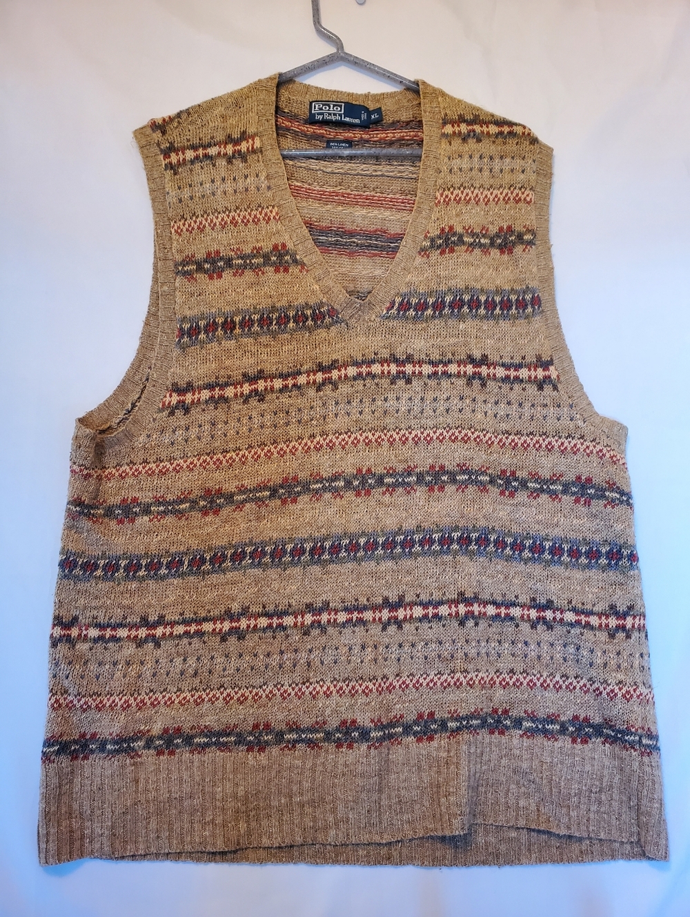 Polo by Ralph Lauren Tan Striped V-Neck Sweater Vest